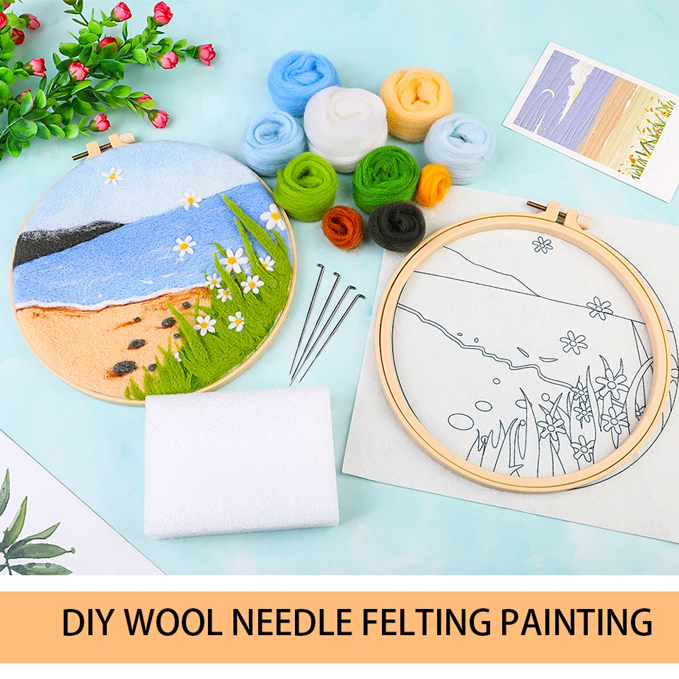 

GATYZTORY DIY Wool Felting Painting With Embroidery Frame Handmade Needle Wool Painting Picture For Home Decors Crafts Gift