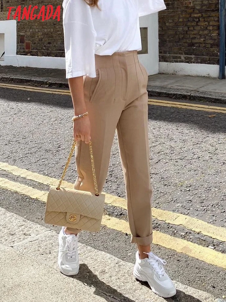 

Брюки женские Костюмные однотонные с высокой талией и карманами