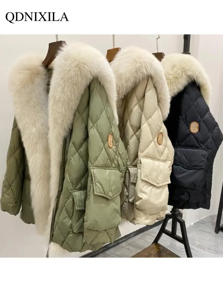 Down Jacket Women White Duck Down Large Fur Collar Detachable and Thickened Women's Winter Jacket New Korean Fashion Down Coat