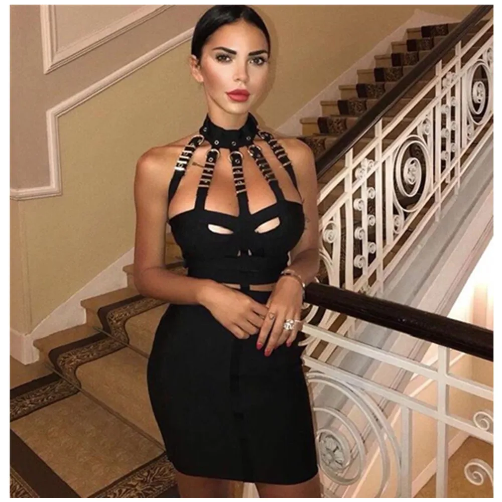 

Women Summer Fashion Sexy Hollow Out Eyelet Sequined Cut Out Black Red White Bandage Dress 2021 Elegant Evening Party Dress