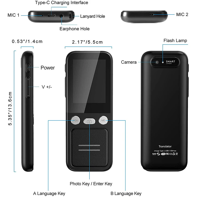 T16 AI Voice Real Time Translator 138 Multi Online Languages Voice-Record 3.1 Inch Big Touch Screen Learning Conversion T12 | Электроника