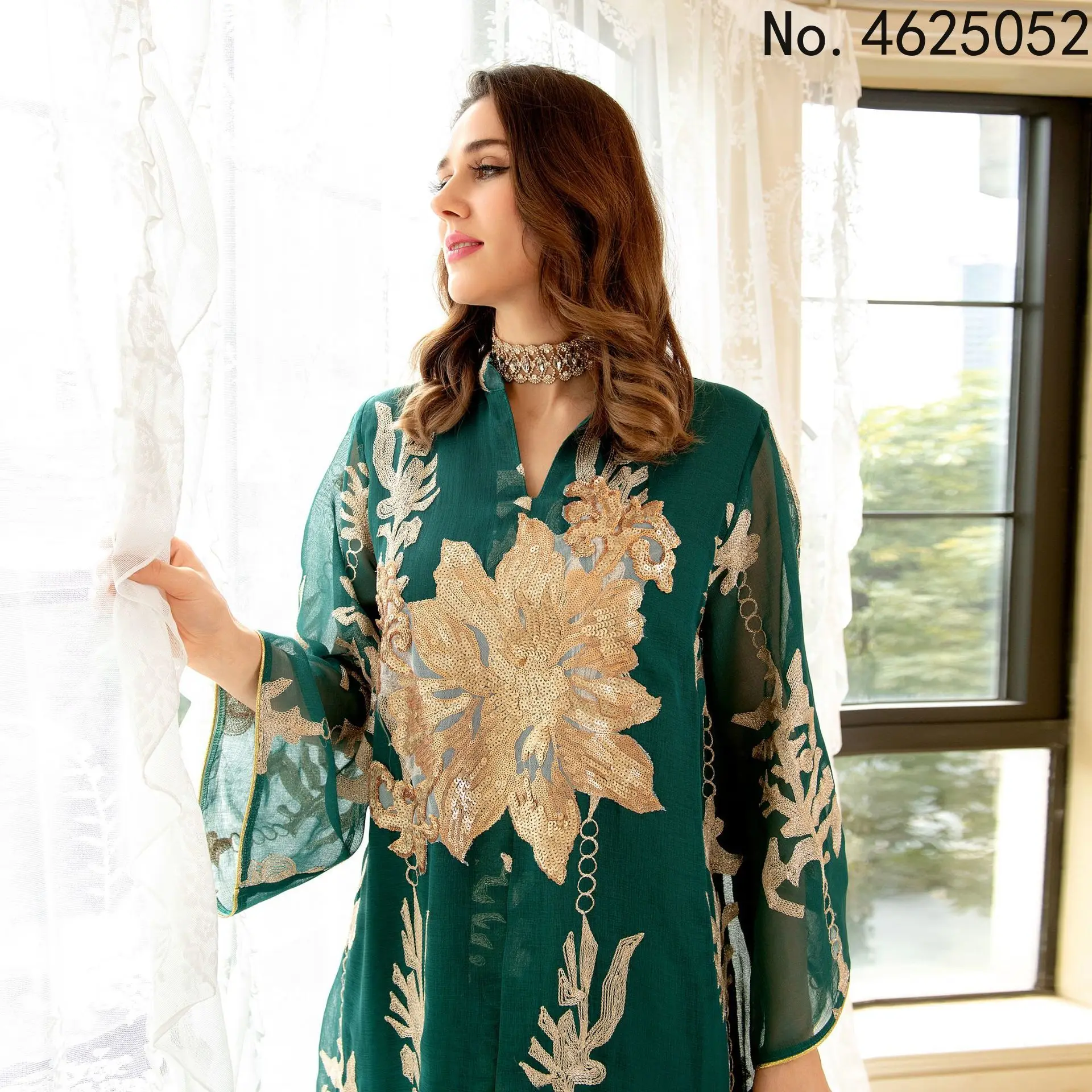 

Green White Abaya Dubai Turkey Muslim Hijab Dress Women Caftan Robe 2022 Islamic Clothing Embroidery Mesh Abayas Djellaba Femme