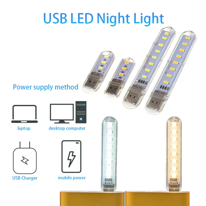 

Portable LED Book Lights 3Leds 8Leds Mini Ultra Bright Reading Lamps USB Night Light DC5V Power Bank Powered Camping Bulb