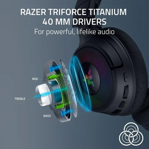 Беспроводная игровая гарнитура Razer Kraken V4, 2,4 ГГц, Bluetooth, USB, широкополосный микрофон, драйверы 40 мм, быстрая регулировка громкости