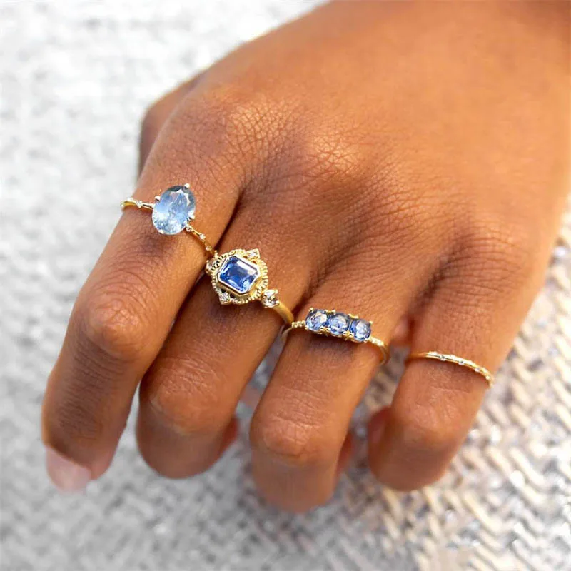 

Vintage Light Blue Zircon Ring For Women Dating Marriage Stainless Steel Geometric Zircon Rings Fashion Aesthetic Jewelry