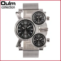 oulm unique design quartz movement watch for men 3 dials creative design mens watch gift multiple time zones clock 2022 new