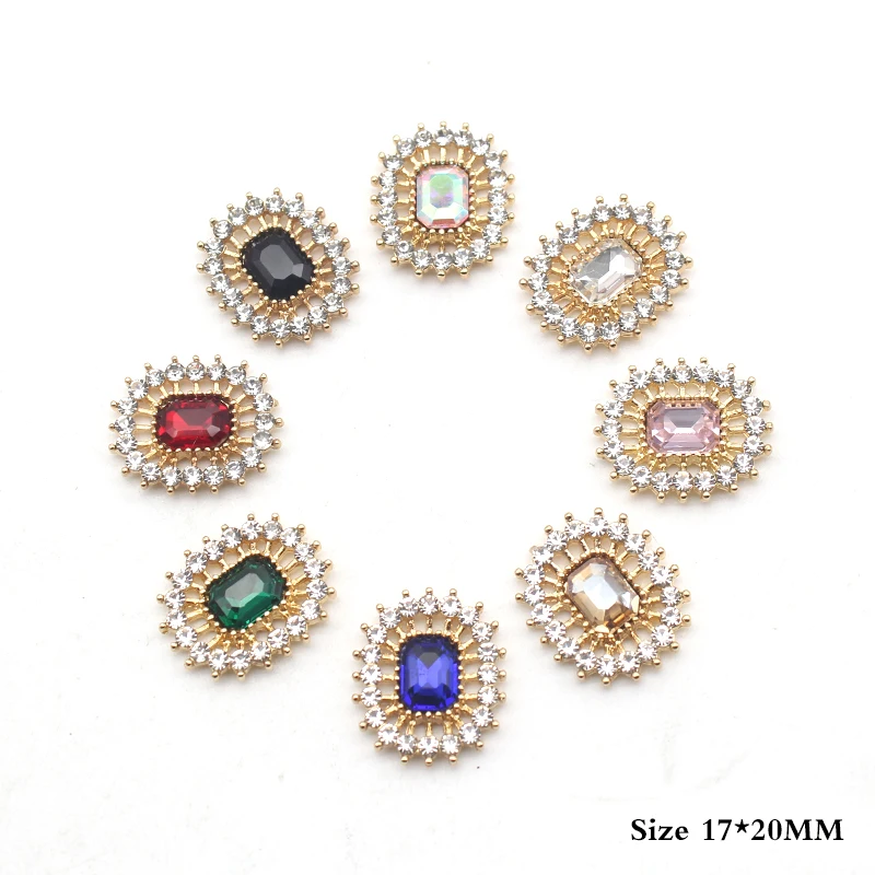 

Новинка, 10 шт., 17*20 мм, прямоугольные металлические стразы, плоская Нижняя кнопка, сделай сам, свадебные аксессуары для одежды и волос, декора...