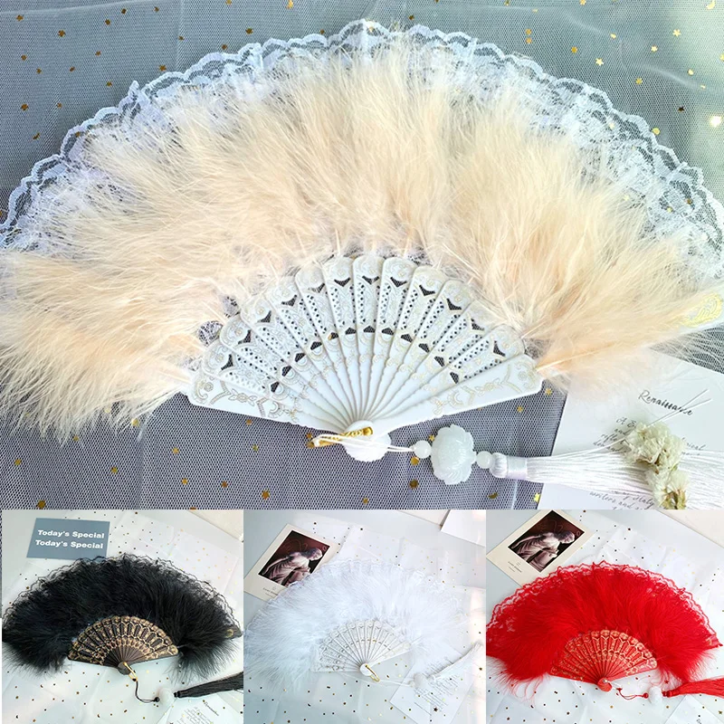 Купи Lolita Feather Folding Fan Japanese Sweet Fairy Girl Dark Gothic Court Dance Hand Fan Art Crafts Gift Wedding Party Decor Supply за 106 рублей в магазине AliExpress