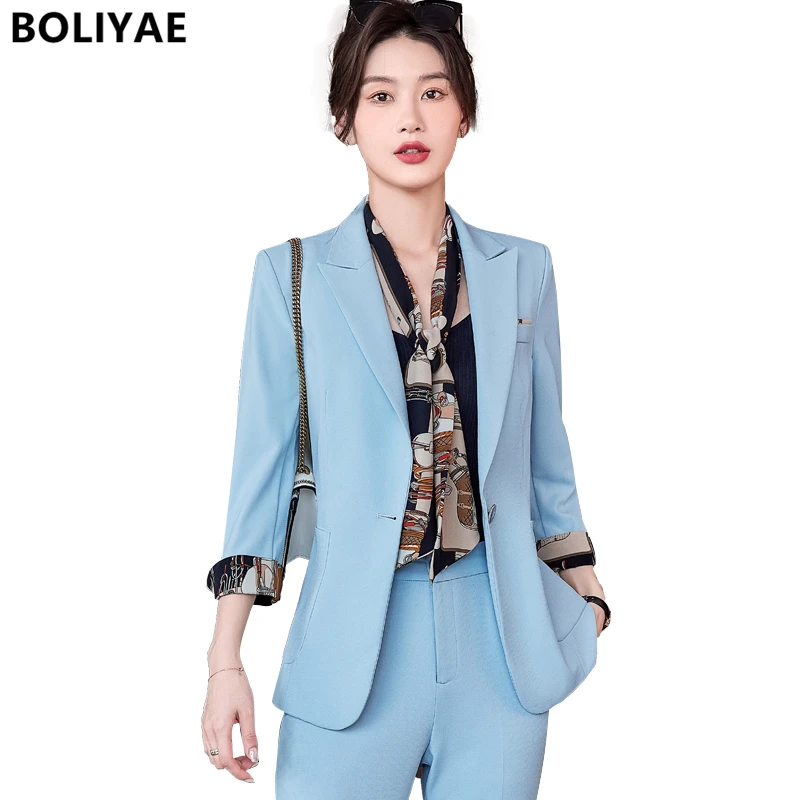 Work Pant Suits OL 2 Piece Set for Women Business Casual Interview Suit Set Uniform Slim Blazer and Pencil Pant Office Lady Suit