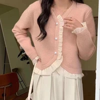 all match winter spring woman solid casual knitted cardigan womens loose soft coat elegant warm sweater gentle lace button lace