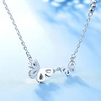 Elegant Platinum White Real Solid Gold Butterfly Set Chain Pendant Necklace for Women Lady Girlfriend Fine Fancy Office Jewelry