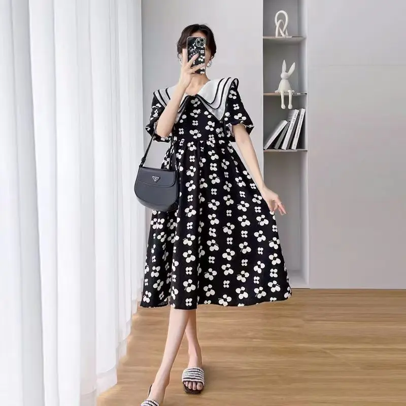 Maternity Turn-down Collar Dresses Summer Clothes For Pregnant Women Pregnancy Chiffon Short Sleeve Dress Mother Cool Clothing enlarge
