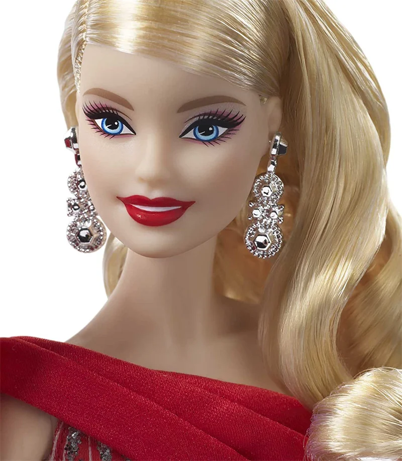 Mattel Барби 2019 Праздничная кукла 1 5 дюймовая блондинка в красно-белом платье с