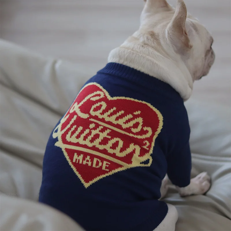 

Хлопковый свитер для домашних питомцев, брендовая утолщенная теплая Роскошная Одежда с принтом для маленьких собак, удобная высокоэластичная модная одежда для щенков