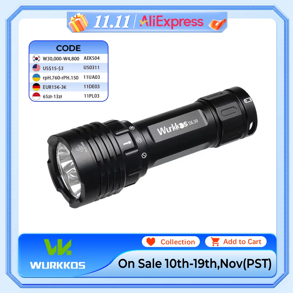 

Wurkkos DL30 Фонарик для дайвинга 3600 люмен