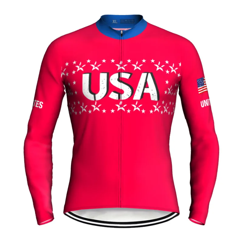 

Red USA Outdoor Long Sleeve Cycling Jersey Jacket Bike Shirt Downhill Road Wear Champ Coat Protection Ciclismo Bicycl Sport Top