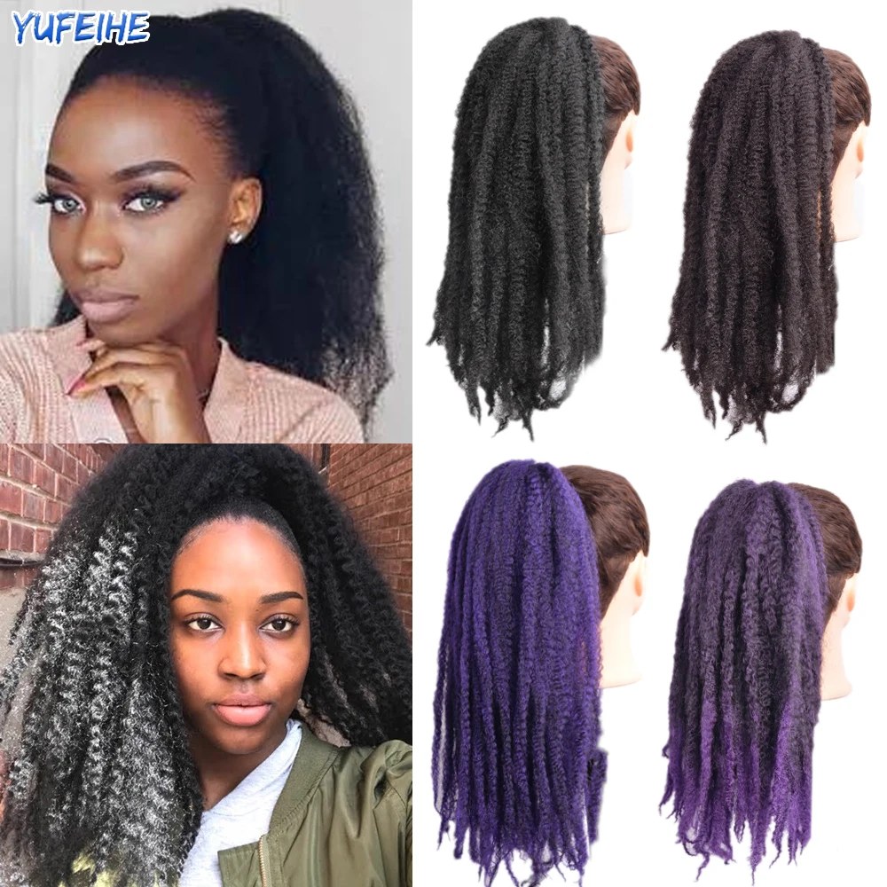 

Marley Braided Hair Ponytail Extensions Synthetic Ponytail Afro Kinky Curly Drawstring Ponytail 18Inch Ombre Black For Women