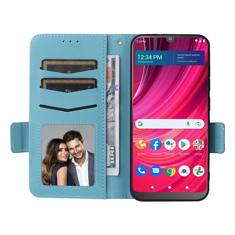 Кожаный чехол-кошелек с боковой пряжкой для BLU View 4 B135DL текстура личи