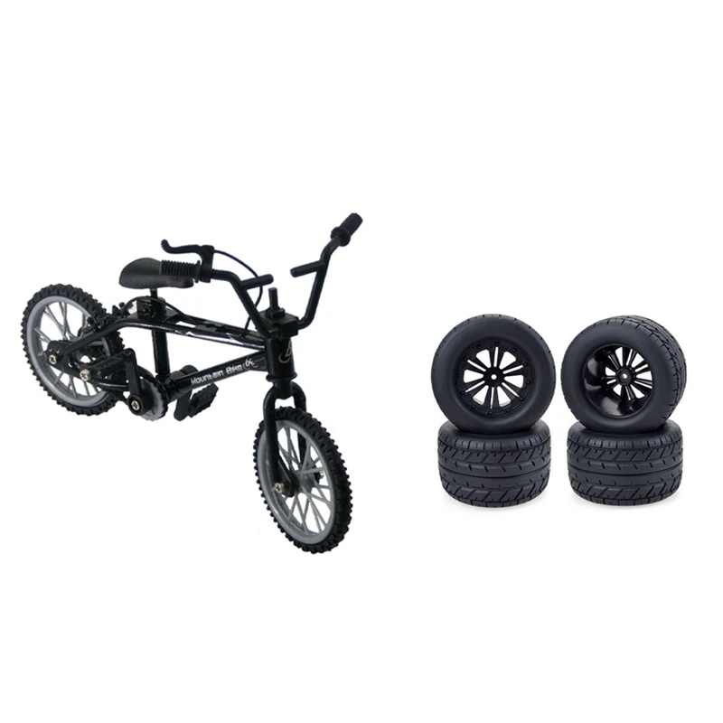 

5 Pcs RC Car Accessories: 1 Pcs Alloy Mini Mountain Bike Bicycle Model & 4 Pcs 115Mm Wheel Rim And Tires