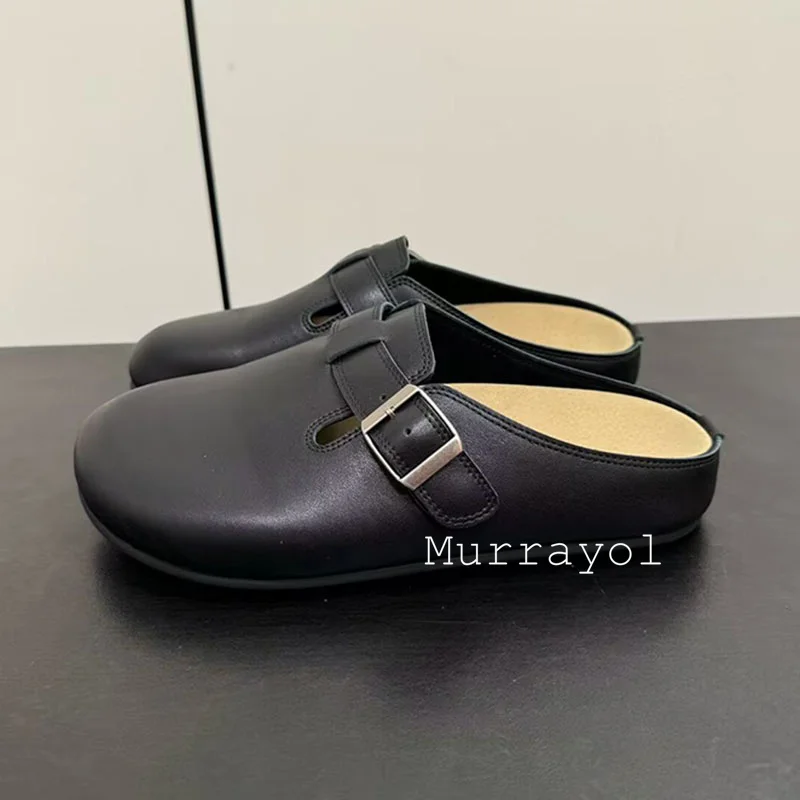 Замшевые Шлепанцы из коровьей кожи с закрытым носком и пряжкой для ремня Женские