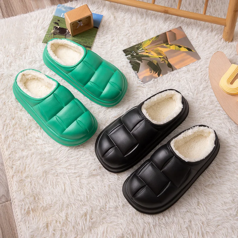 2022 New Autumn And Winter Indoor Home Waterproof And Non-Slip Outdoor Solid Color Soft Thick Sole Comfortable Plush Men's Shoes