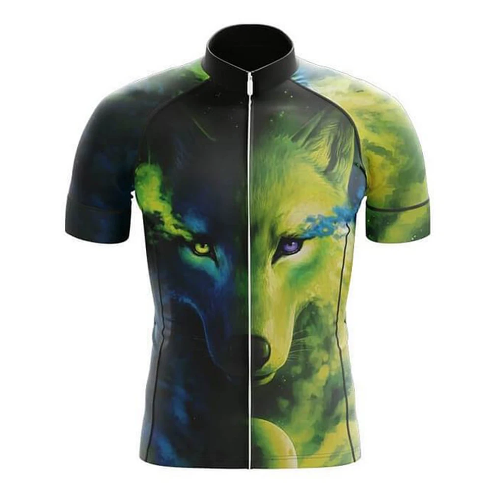 

Wolf Cycling Jersey Short Sleeve Tops Bicycle MTB Downhill Shirt Road Bike Team Summer Sports Clothing