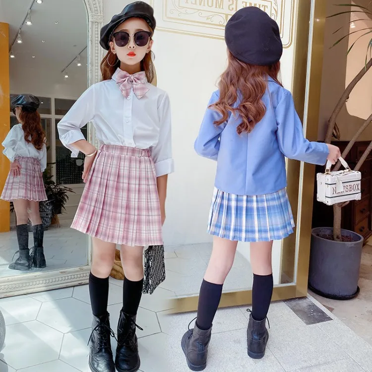 Girls Spring Autumn JK Shool Uniform Suit Set Children Blazer Shirts Skirts Clothing Set Kids Party Dance Performance Costume