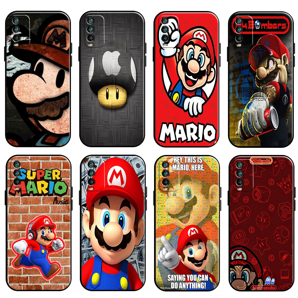 

Cute Super Mario Bros Phone Case For Xiaomi Redmi 9T Liquid Silicon Back Silicone Cover Funda Coque Black