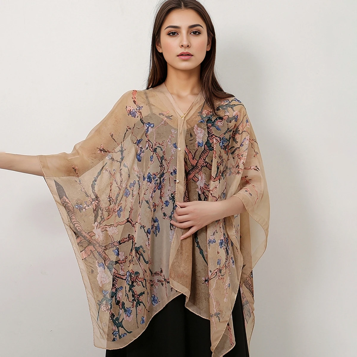 Шаль из шифона с цветочным принтом 150x100 см