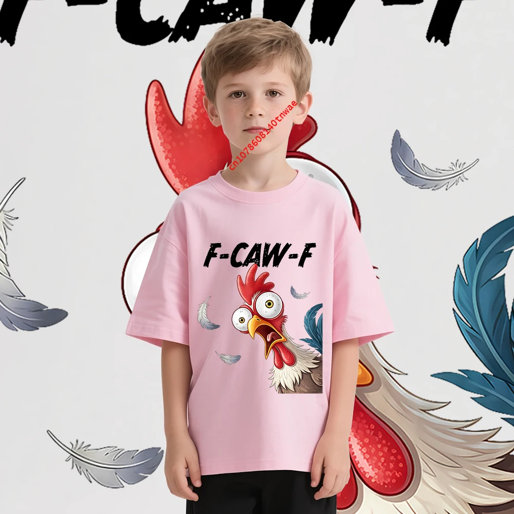 Фото FCAW F Розовая хлопковая футболка с принтом петуха для мальчиков и девочек, детская футболка с короткими рукавами, мягкий удобный повседневный летний топ №4