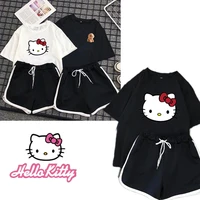 new hello kitty printed sports suit summer short sleeved t shirt shorts student sportswear running leisure sanrio two piece suit