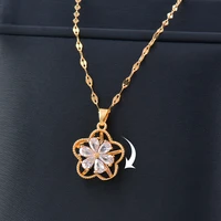 kioozol korean fashion rotatable spinner flower stainless steel necklace for women gold color chain wedding accessories 854 ko2