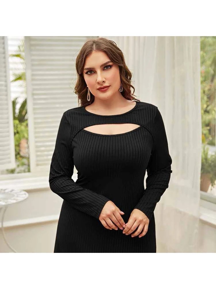 Sexy solid color knit 2022 new plus-size elasticated dress cutout women's clothing plus size party dresses