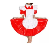 hot selling maid sissy high shoulder bib gothic dress white apron pvc role play multicolor customizable