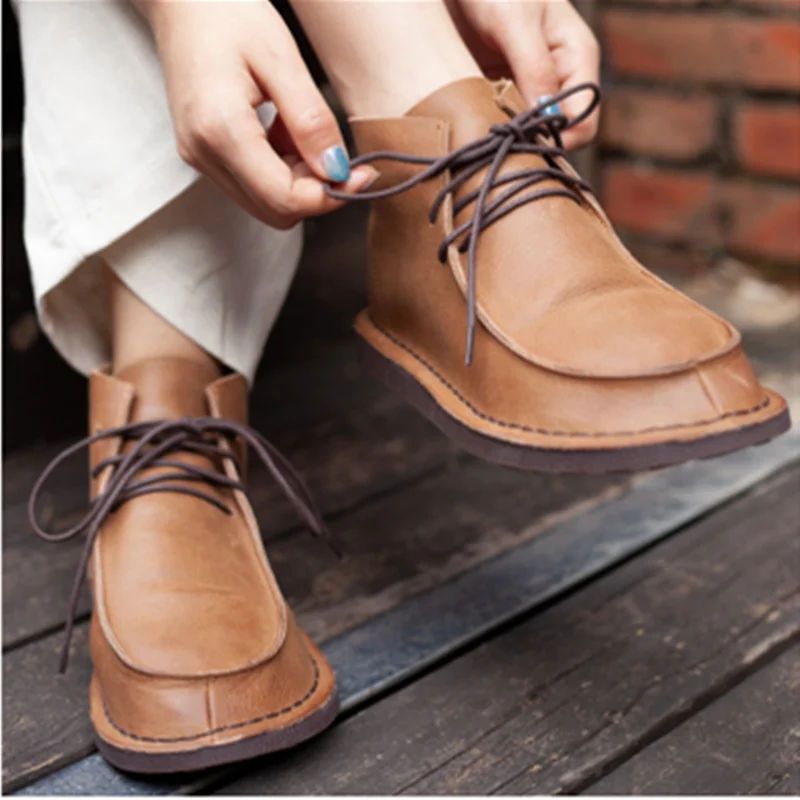 

Короткие сапоги из воловьей кожи первого слоя, женская новая ретро-Обувь На мягкой подошве, удобные сапоги на плоской подошве для активного отдыха, треккинга, путешествий, прогулок