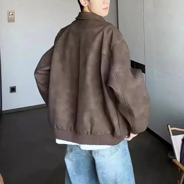 Коричневая кофейная кожаная куртка Майяра мужская весенняя сезонная винтажная