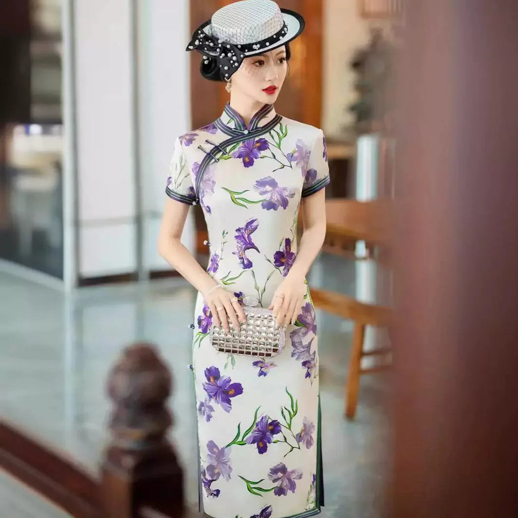 Высокое качество повседневное улучшение настоящее шелковое платье Cheongsam Qipao