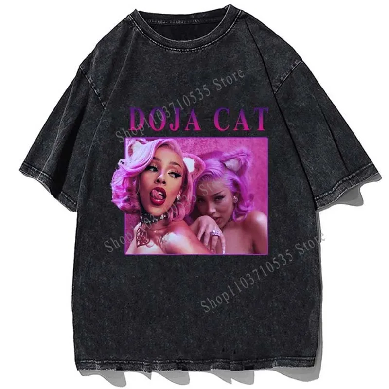 oruj raper Doja Cat Print T-shirt High Street Fashion Mężczyźni Kobiety Hip Hop Tshirt Bawełna Oversize Vintage Letnie koszulki z krótkim
