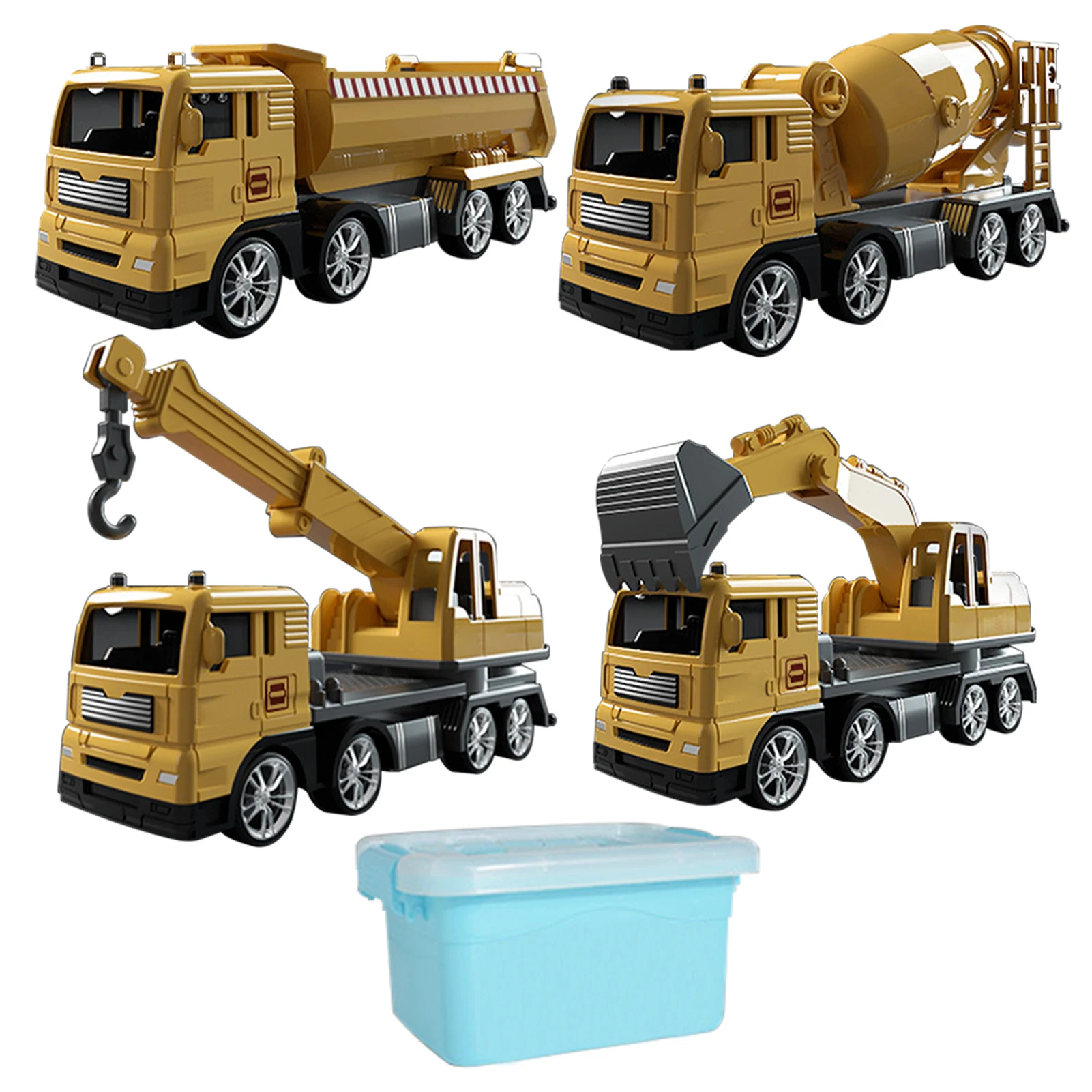 

4pcs 1:22 4-6 Years Old Plastic Crane Excavator Birthday Storage Box Gift Simulation Construction Truck Set Stem DIY Kids Toy