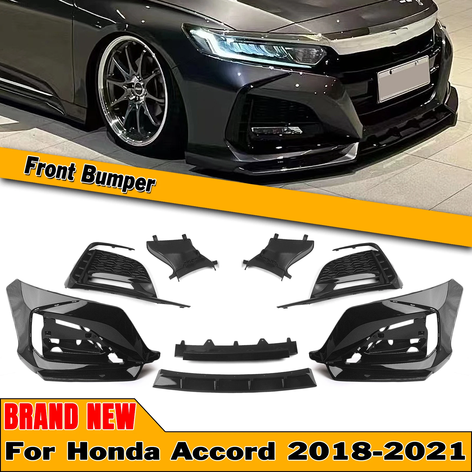 YOFER Front Bumper Surround Molding Trim Cover For Honda Accord 10th 2018-2021 Car Enclosure Radiator Splitter Spoiler Body Kit