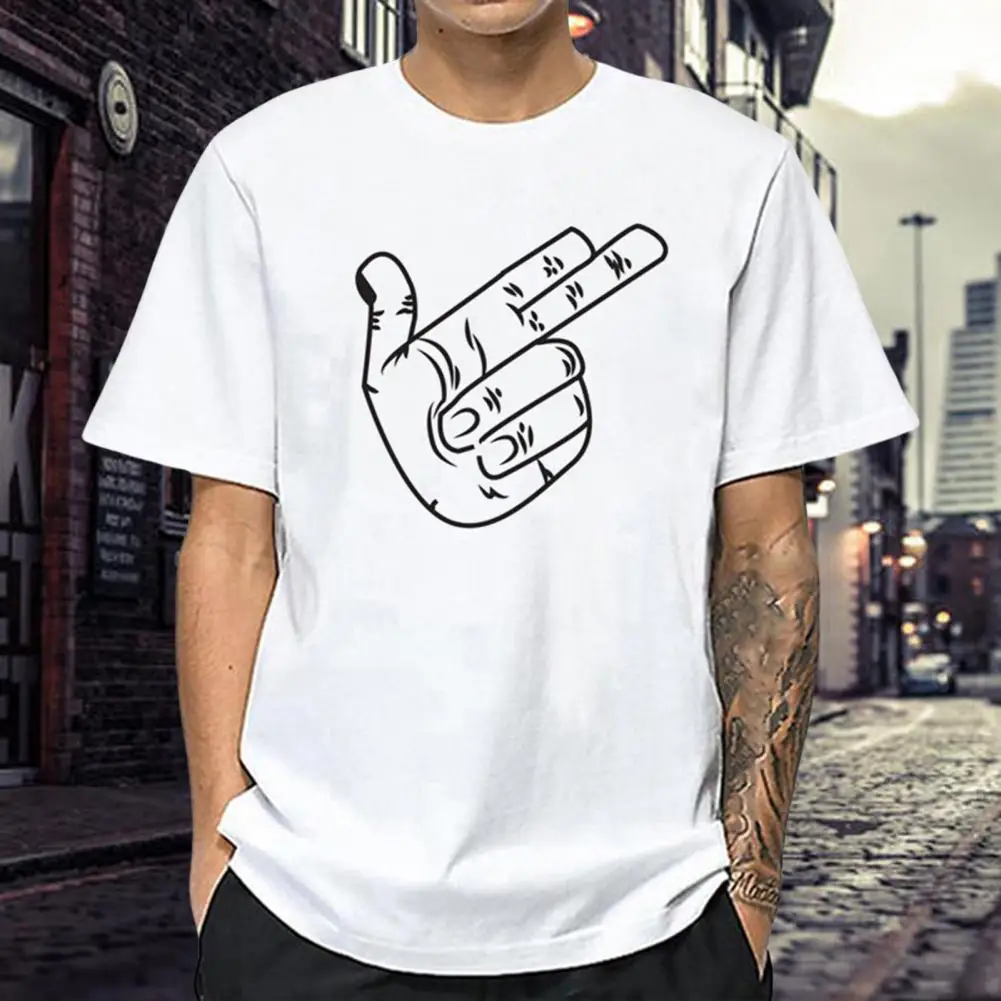 

Hand Pattern Pullover Men T-shirt Comfortable Short Sleeve O-neck Men Top Edging Polyester Anti-wrinkle Men Top for Summer