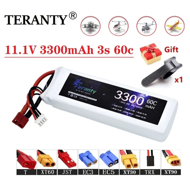 

Teranty 11,1 V 3300mAh 3s 60C Lipo батарея запасные части с T JST Pulg для радиоуправляемой машины самолета лодки дрона квадрокоптера 3s 11,1 V батарея