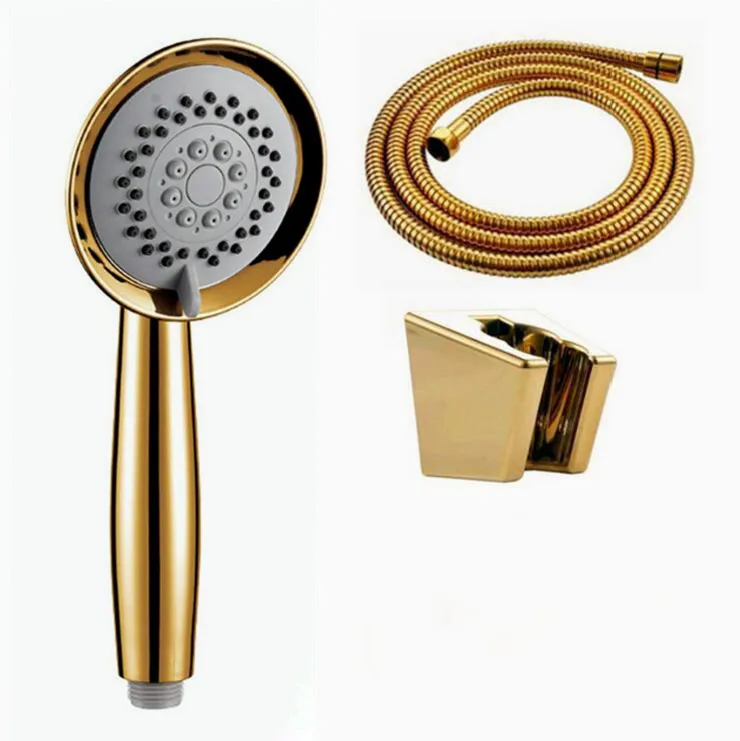 Solid Copper Gold Plated three functions Handheld Shower Luxury Batnroom Hand Shower Head wiht gold holder and shower hose BD667