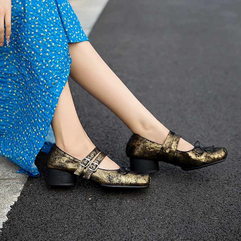 Женские туфли из овечьей кожи Туфли Мэри Джейн в ретро-стиле на каблуке