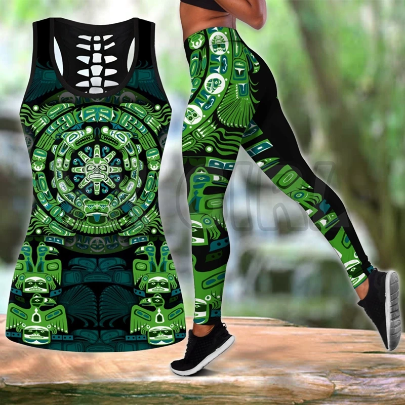 The Mayan Calendar Native  3D Printed Tank Top+Legging Combo Outfit Yoga Fitness Legging Women
