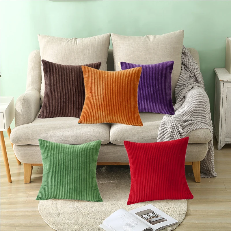 

Soft Corduroy Throw Pillow Cover Simple Striped Sofa Car Cushion Cover Home Bed Living Room Pillowcase 45*45cm Solid Color