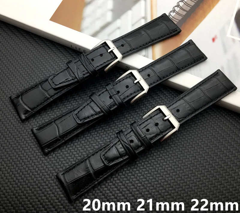 

Top quality 20mm 21mm 22mm Black Genuine Leather Watch band Watchband For IWC strap PORTUGIESER CHRONOGRA belt logo on buckle