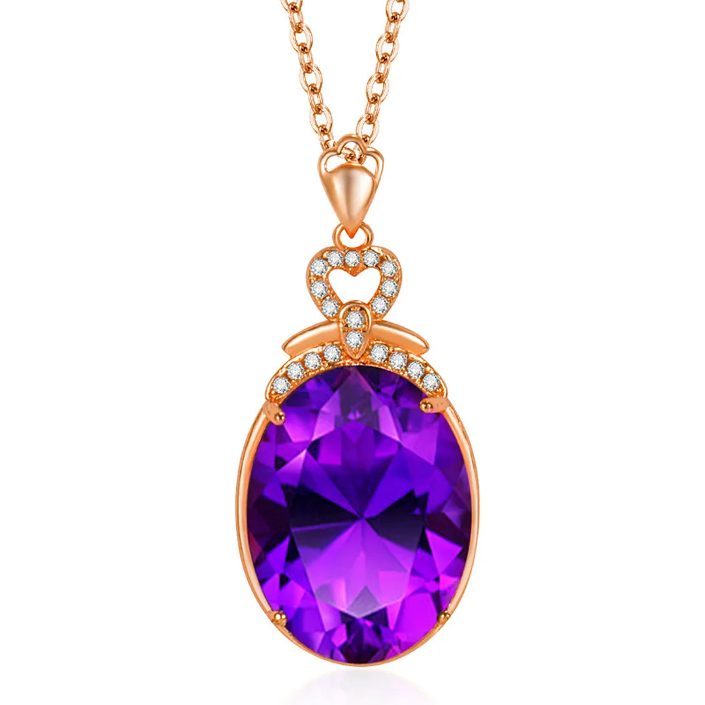 

18k Rose Gold Filled 4 Carats Purple Crystal Amethyst Gemstones Diamonds Pendant Necklaces for Women Fine Jewelry Elegant Gifts