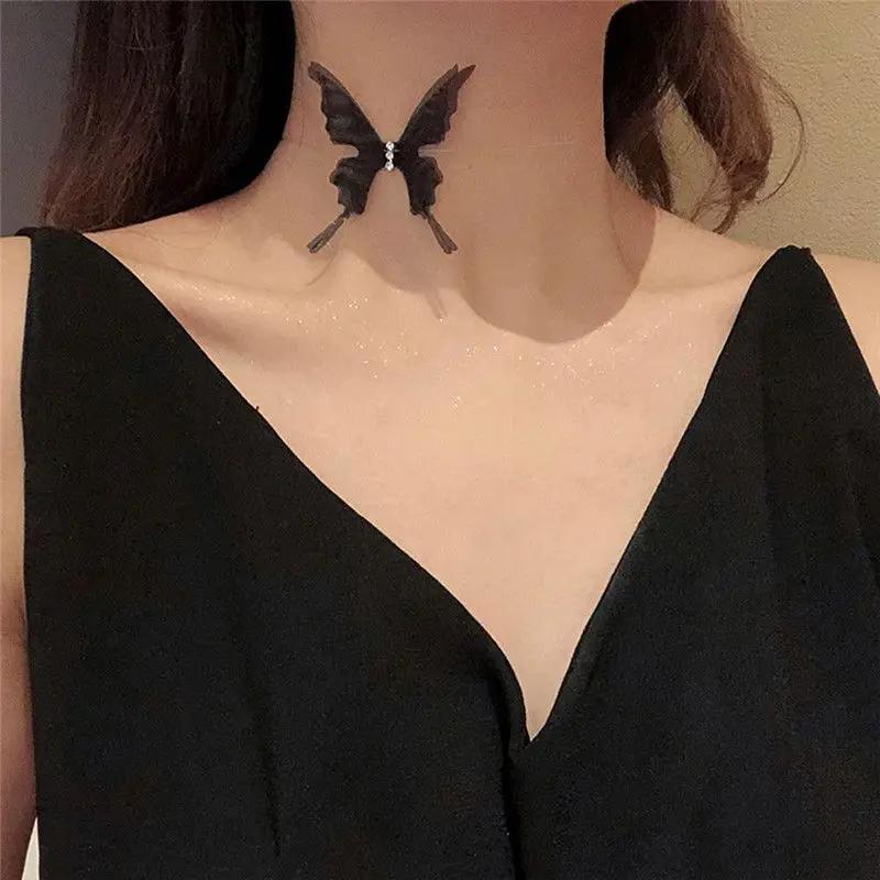 

Butterfly Chokers Necklaces For Women Sexy Black Lace Jewelry New White Transparent Chocker Summer Fashion Club Party