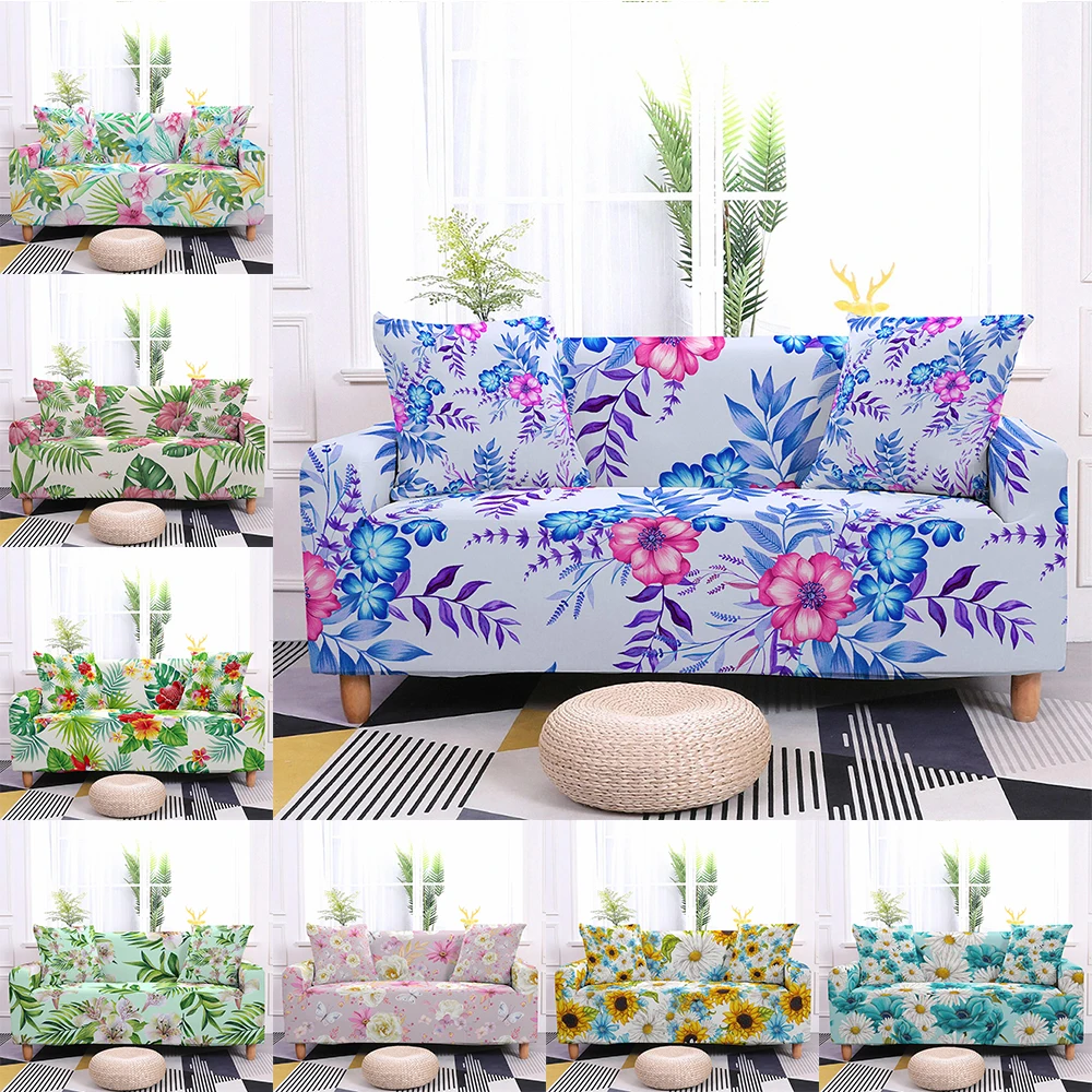 Elastic Sofa Cover For Living Room Leaves Flowers Couch Cover Sectional Corner All-inclusive Sofa Slipcover Protector 1-4 Seater